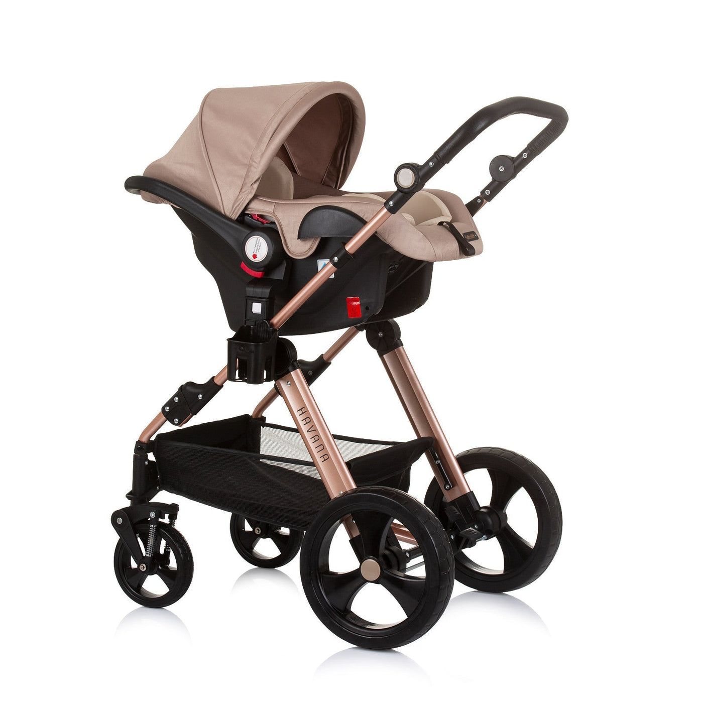BUNDLE SET NUMMER 3: 3-in-1 Kinderwagen „HAVANA BEIGE“ + BABYBETT AVA 120cm X 60cm inkl. Matratze