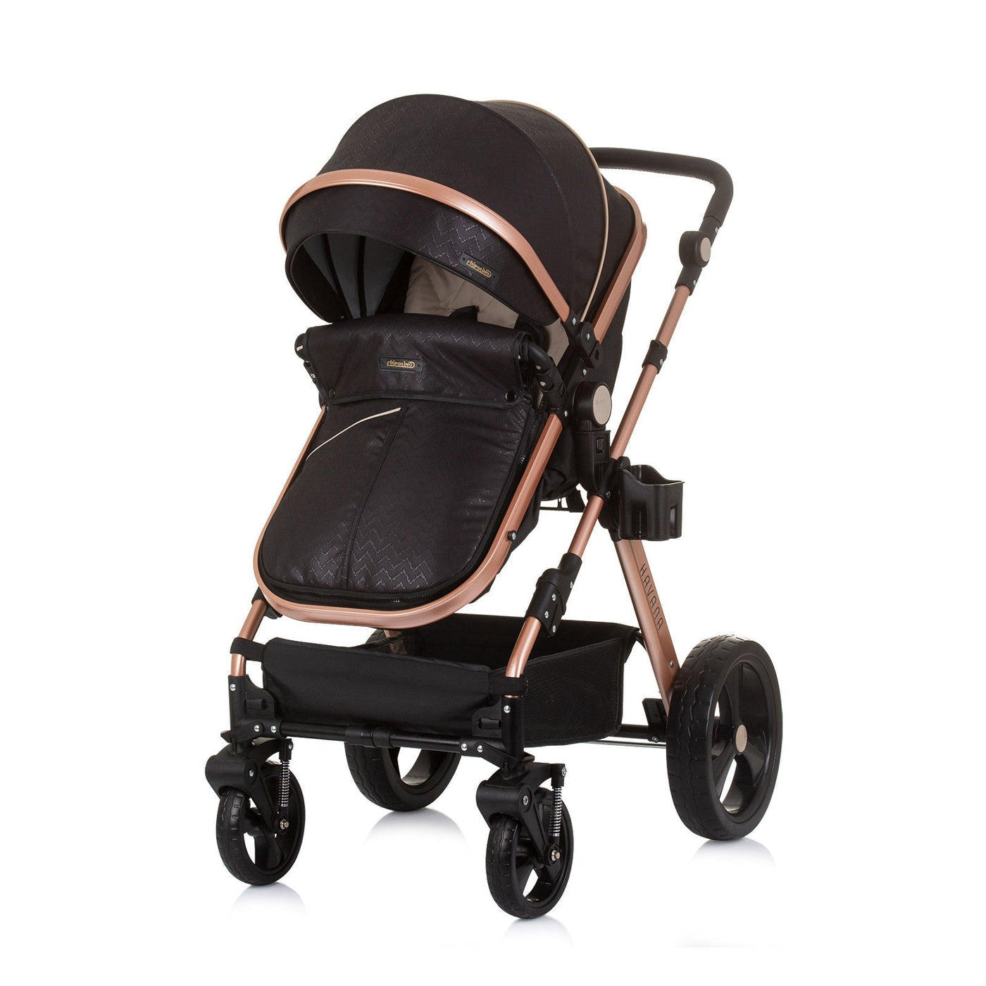 BUNDLE SET NUMMER 2: 3-in-1 Kinderwagen „HAVANA BLACK“ + BABYBETT AVA 120cm X 60cm inkl. Matratze