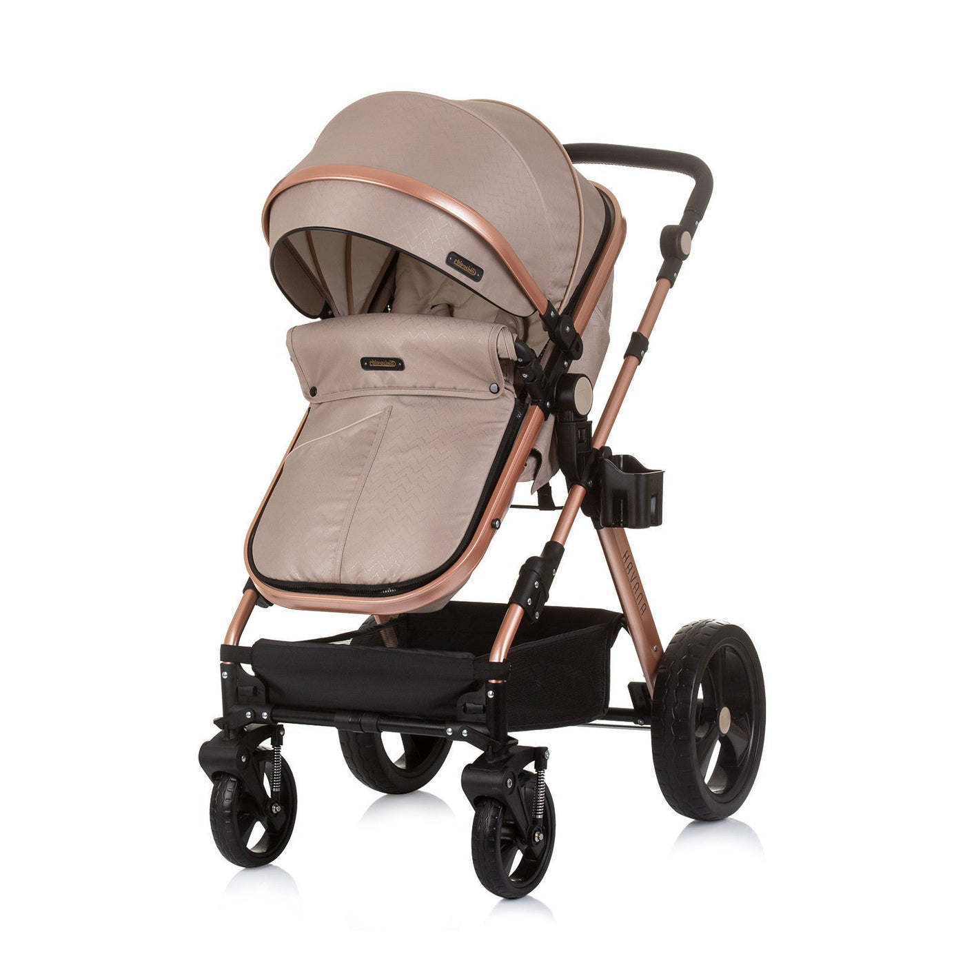 BUNDLE SET NUMMER 3: 3-in-1 Kinderwagen „HAVANA BEIGE“ + BABYBETT AVA 120cm X 60cm inkl. Matratze