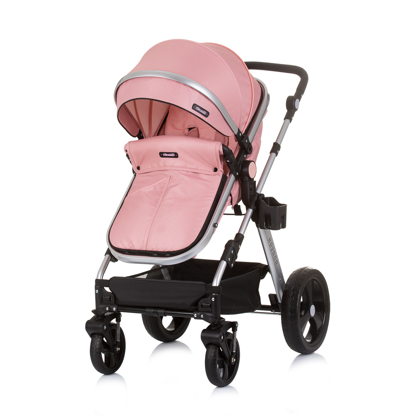 BUNDLE SET NUMMER 4: 3-in-1 Kinderwagen „HAVANA PINK“ + BABYBETT AVA 120cm X 60cm inkl. Matratze