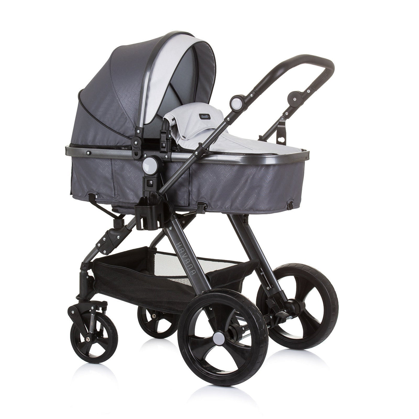 BUNDLE SET NUMMER 5: 3-in-1 Kinderwagen „HAVANA LIGHT GREY“ + BABYBETT AVA 120cm X 60cm inkl. Matratze